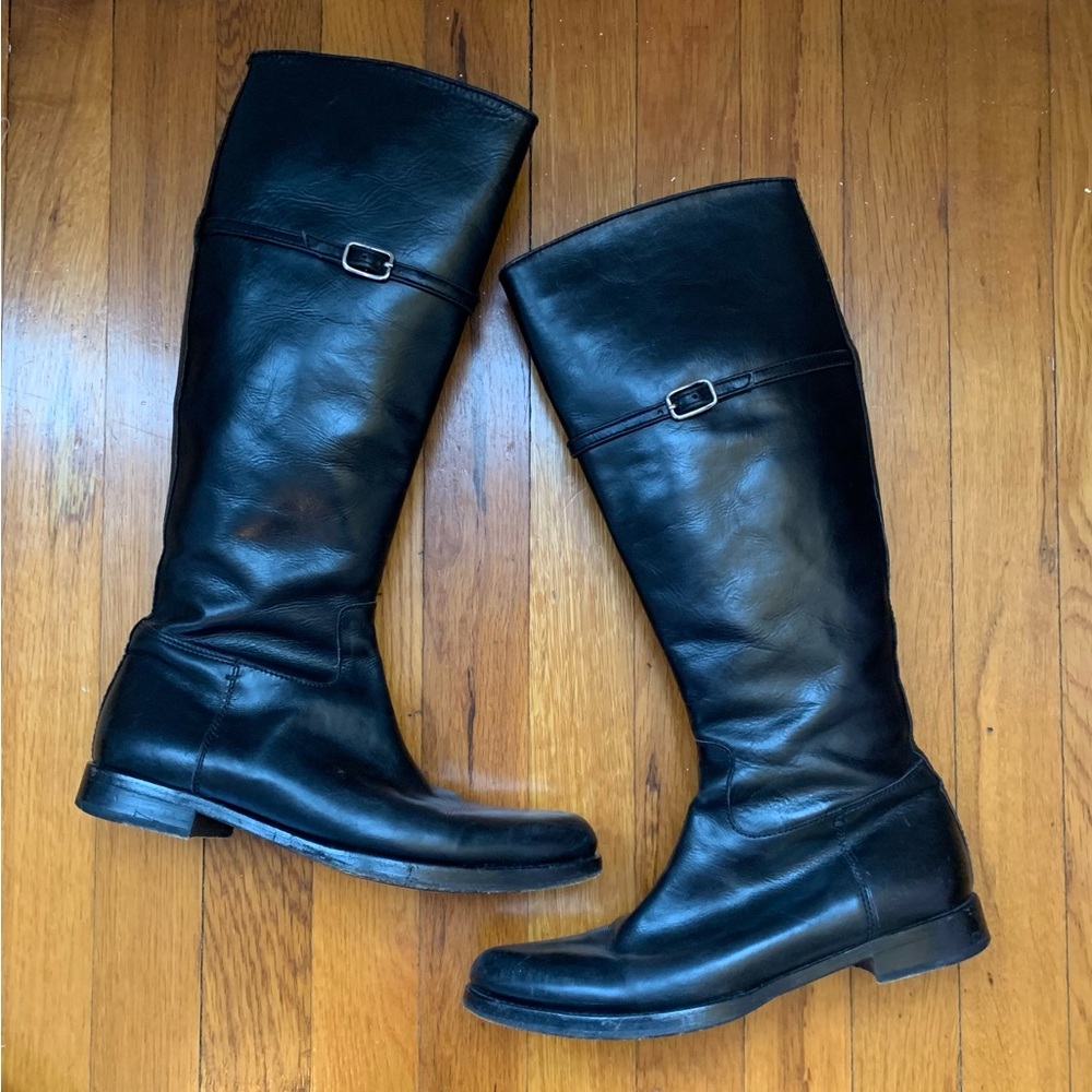 jil sander black leather riding boots